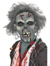 Halloween maska zombie (sivá s vlasmi)