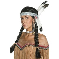 Dámska parochňa Indiánka s pletenými vrkôčikmi a čelenkou