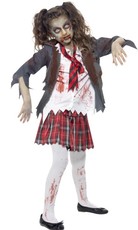 Dievčenský halloweensky kostým zombie školáčka