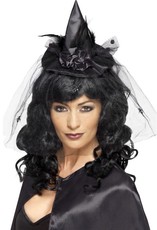 Miniklobúk čarodejnice na čelenke - čierny