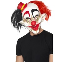 Celohlavová latexová maska čierno-červený klaun
