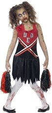 Dievčenský kostým zombie roztlieskavačky červeno-čierny