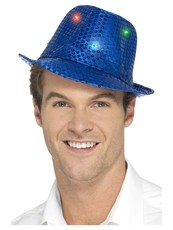 Flitrový klobúk - modrý, svietiaci