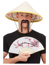 Orientálna súprava - japonský špicatý klobúk s vejárom