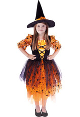 Detský oranžový kostým čarodejnice/Halloween s klobúkom (M)