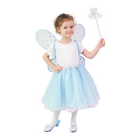 Detský tutu sukňa modrý kostým víly so svietiacimi krídlami