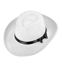 Biely zamatový gangsterský klobúk s čiernou saténovou stuhou