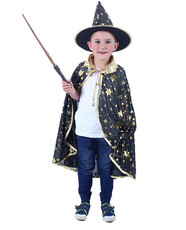 Detský čierny plášť s klobúkom čarodejnice/Halloween