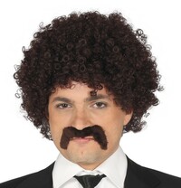 Hnedá kučeravá parochňa s fúzmi