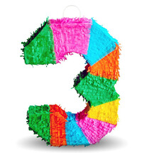 Piñata číslo 3 farebná (50x35x7,5 cm)