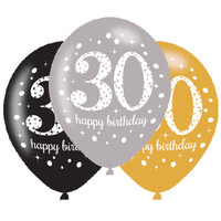 Balóny k 30. narodeninám 6 ks (mix farieb), 27,5 cm
