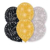 Balóniky Všetko najlepšie (čierny, strieborný, zlatý) 6 ks, 27,5 cm