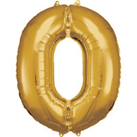 Fóliový balón s číslicou 0 zlatý, 86 cm