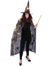 Čarodejnícky plášť s klobúkom a pavučinou pre dospelých/Halloween