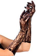 Čierne krajkové rukavice, dlhé (40 cm)