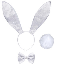 Dámsky biely set zajačik (uši, motýlik, chvost)