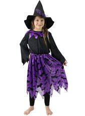 Detský kostým čarodejnice s netopiermi a klobúkom (pre deti od 3 do 6 rokov)
