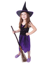 Dievčenský kostým čarodejnice s klobúkom, fialový