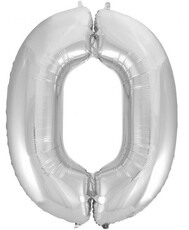 Fóliový balón s číslicou 0 strieborný, 92 cm