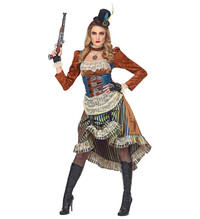 Dámsky steampunkový kostým (šaty, náhrdelník, rukavice, mini klobúk)
