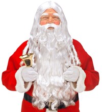 Dlhá kučeravá parochňa, fúzi a obočie Santa Clausa