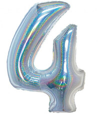Fóliový balón s číslicou 4, strieborný holografický, 76 cm