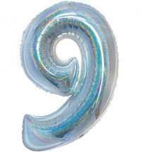 Fóliový balón číslo 9 strieborný holografický, 76 cm