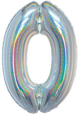 Fóliový balón s číslicou 0 strieborný holografický, 76 cm