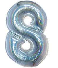 Fóliový balón číslo 8 strieborný holografický, 76 cm