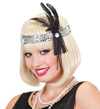 Dámska čelenka so striebornými trblietkami a kamienkom, 20. roky