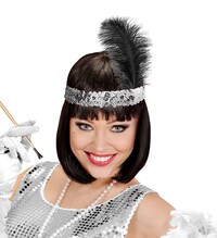 Dámska čelenka so striebornými trblietkami a perím, 20. roky