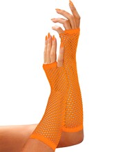 Neónovo oranžové sieťované rukavice bez prstov 33 cm