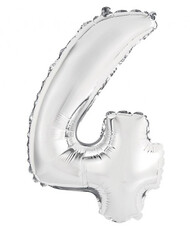 Fóliový balón s číslicou 4 strieborný, 35 cm
