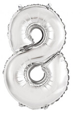 Fóliový balón s číslicou 8 strieborný, 35 cm