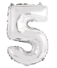 Fóliový balón s číslicou 5 strieborný, 35 cm