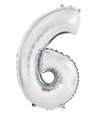 Fóliový balón s číslicou 6 strieborný, 35 cm