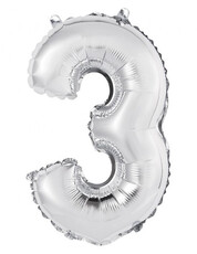 Fóliový balón s číslicou 3 strieborný, 35 cm