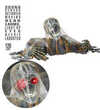 Kostra zombie s pohyblivými rukami, hlavou, smiechom a blikajúcimi očami 120 cm