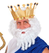 Biela kučeravá parochňa a brada s viacerými znakmi