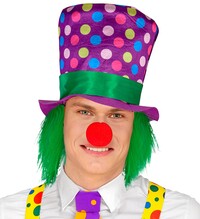 Vysoký klobúk s bodkami a vlasmi