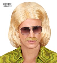 Pánska blond dandy parochňa zo 70. rokov s fúzikmi