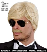Pánska blond parochňa Playboy s fúzikmi