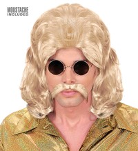 Pánska blond parochňa zo 70. rokov s fúzikmi