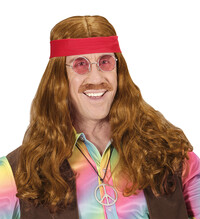 Pánska hippie parochňa s červenou šatkou a fúzmi
