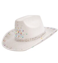 Biely kovbojský klobúk s kamienkami, unisex