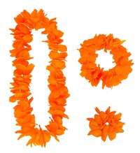 Oranžová havajská súprava (veniec, náramok, čelenka)