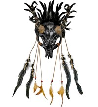 Voodoo maska s lebkou bizóna a perím, čierna