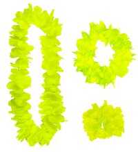 Žltá havajská súprava (veniec, náramok, čelenka)