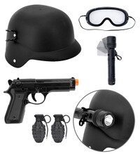 Súprava S.W.A.T. (prilba, okuliare, baterka, pištoľ, 2 granáty)