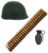 Sada vojaka (prilba, nábojový pás, granát)